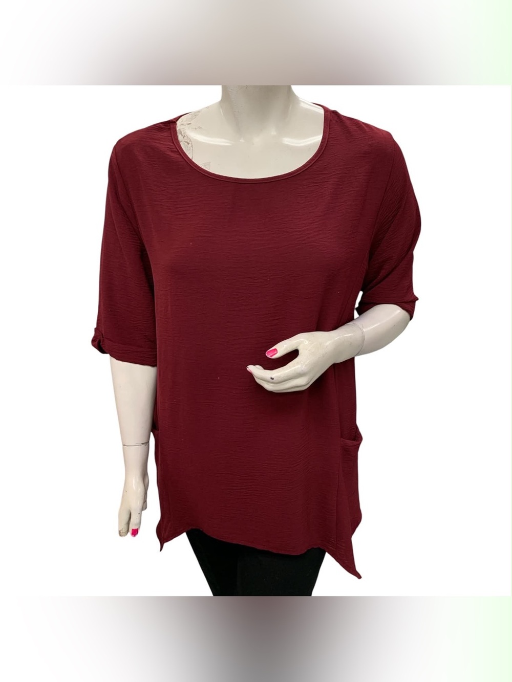 Relaxed Scoop Neck Tunic Top - Wine Size 2X